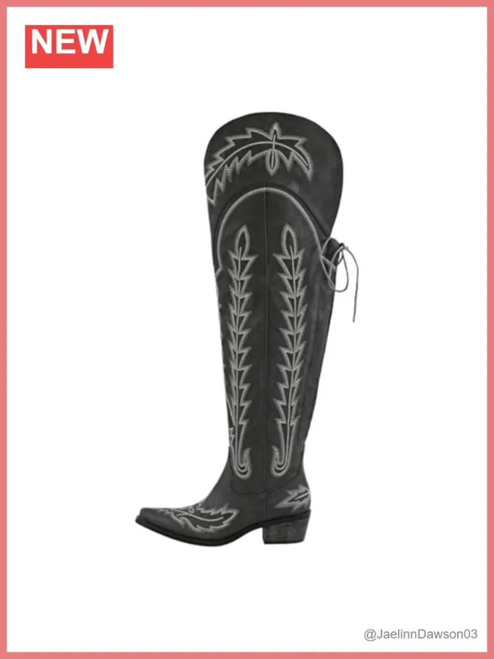 Embroidered Western Thigh High Cowgirl Boots Leather Chunky Heel